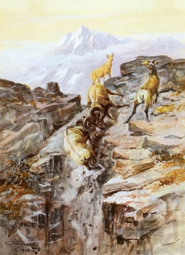 Animal Painting - Oveja de cuernos grandes 1904 Charles Marion Russell ciervo